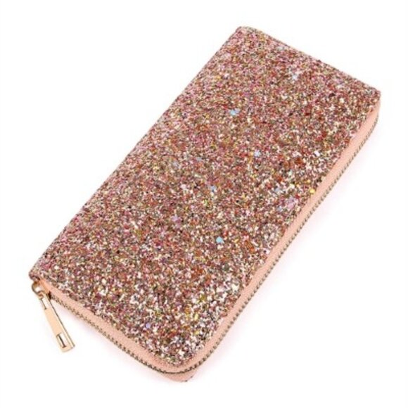Sparkly Glitter Zip Around Wallet/Clutch- Pink Sparkles - Barbiecore - NWT - Picture 1 of 6
